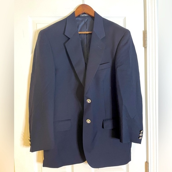 VINTAGE NAVY BLAZER - Italian Made - of Super 120’s Merino Wool w/cool buttons - Picture 1 of 7